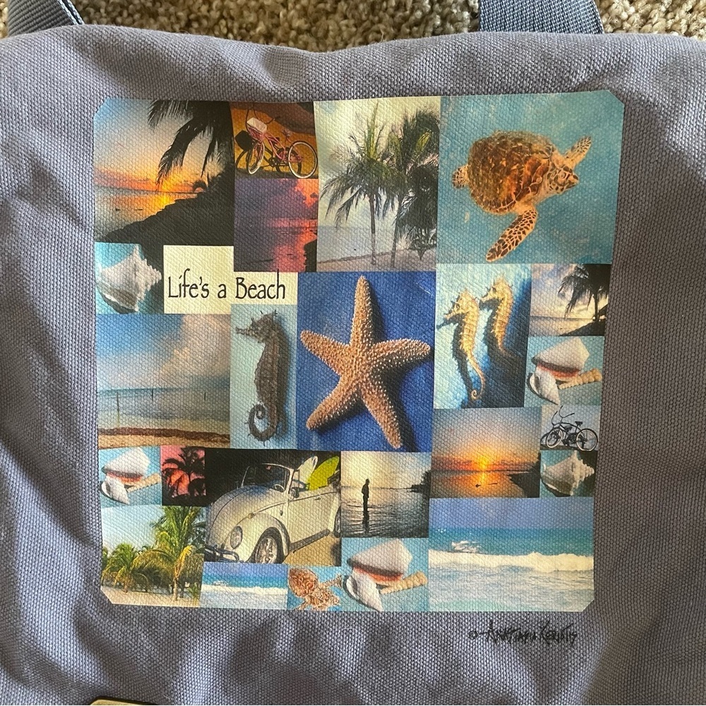 Dharma Love Life’s a Beach Blue Canvas Messenger Book Bag Crossbody Ocean Relax - Picture 3 of 16